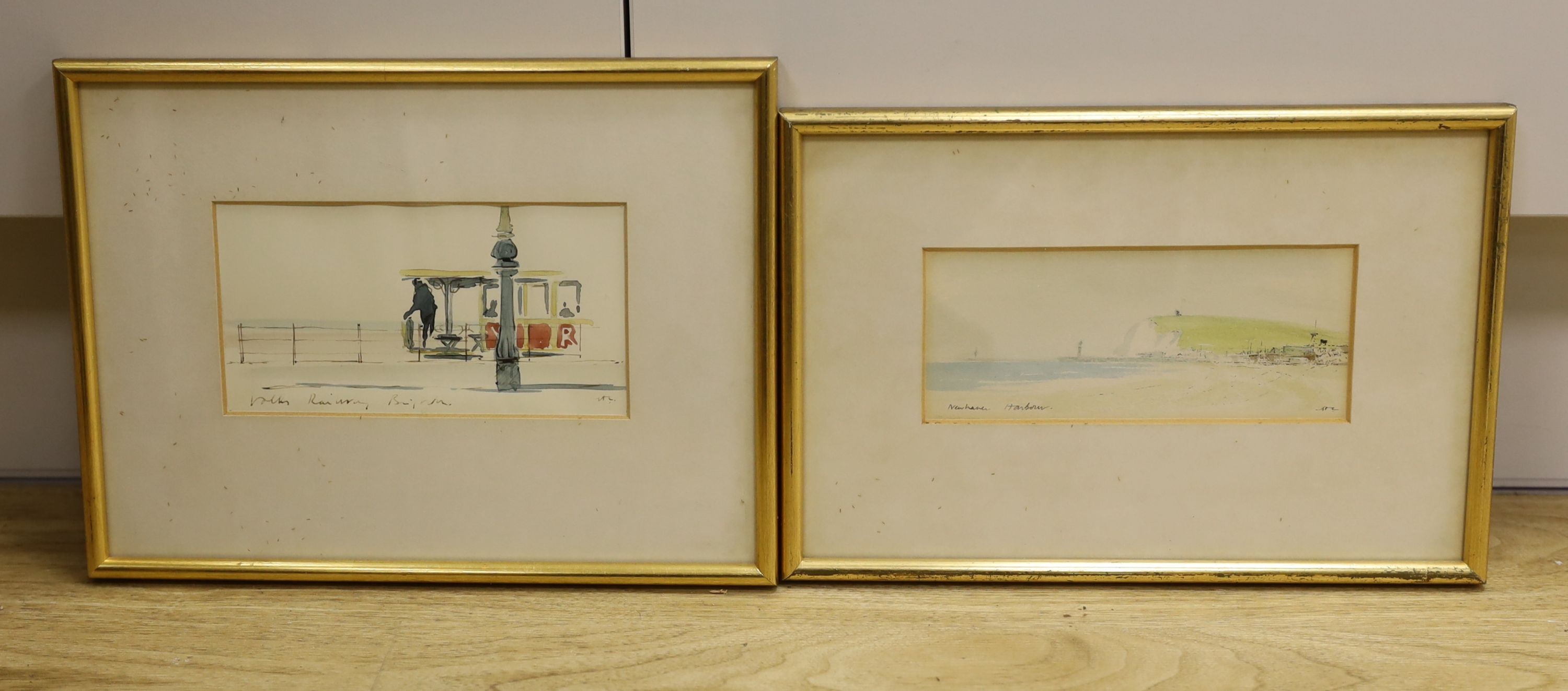 Sir Hugh Casson (1910-1999), two watercolours, 'Newhaven Harbour' and 'Volks Railway, Brighton', both initialled and titled, 7 x 16cm and 8.5 x 16cm